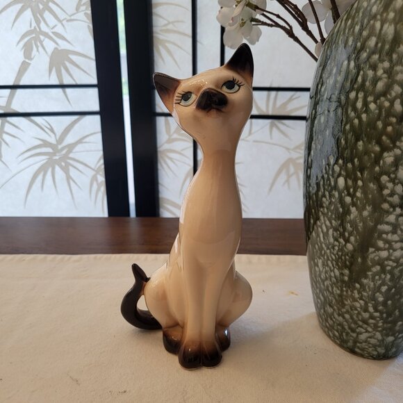 50s Long Neck Ceramic Siamese Cat Figurine - Picture 2 of 8